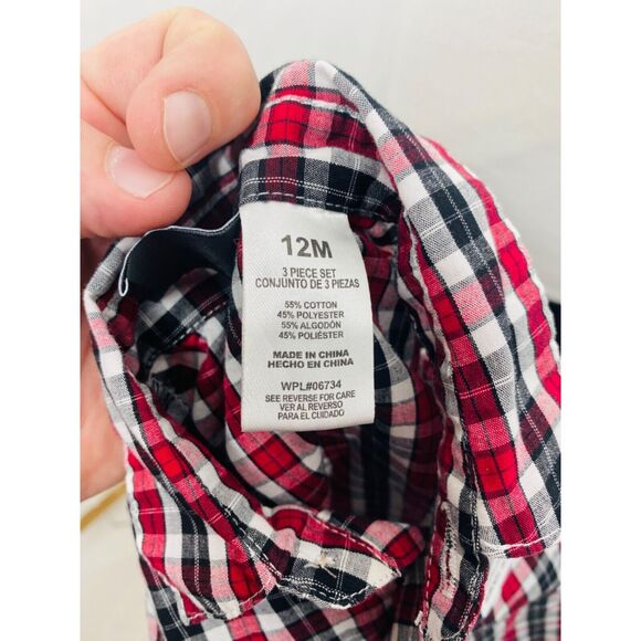 TFW Boy’s Shirt Red Black and White Plaid Button-Down Infant Size 12 Months - Picture 5 of 5